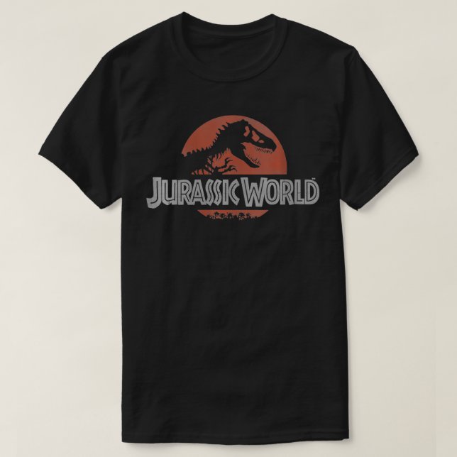Womens Jurassic World Classic Red Logotyp VNeck T Shirt (Design framsida)
