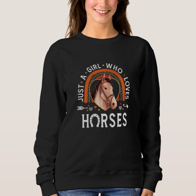 Womens Just A Girl Who Loves Horses Rainbow Appare T Shirt (Framsida)