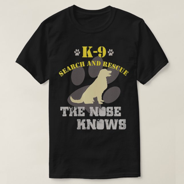 Womens K9 Search Rädding Hund Golden Retriever T Shirt (Design framsida)