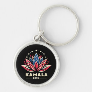 Womens Kamala Harris 2024 President Kampanj am Rund Silverfärgad Nyckelring