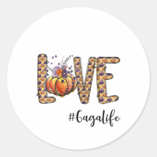 Womens Kärlek Gaga Life Pumpkin Autumn Halloween Runt Klistermärke