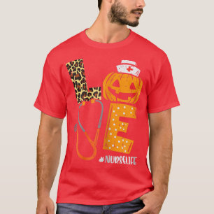 Womens Kärlek Nurse Pumpkin Leopard Fall Halloween T Shirt