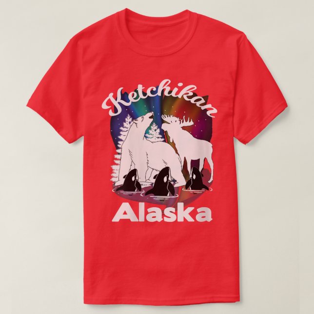Womens Ketchikan Alaska Aurora Borealis Bear Moose T Shirt (Design framsida)