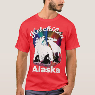 Womens Ketchikan Alaska Aurora Borealis Bear Moose T Shirt