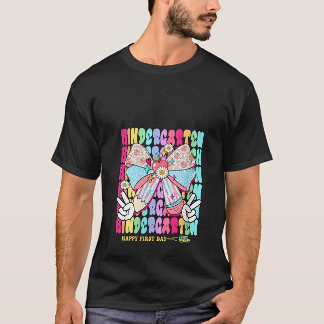 Womens Kindergarten Happy First Day Coquette Bow B T Shirt (Framsida)