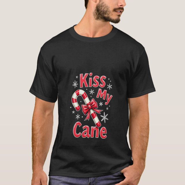 Womens Kiss My Cane Funny Xmas Candy Cane Tacky Ho T Shirt (Framsida)