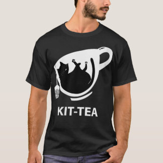 Womens KitTea En söt, svart katt med te rolig katt T Shirt