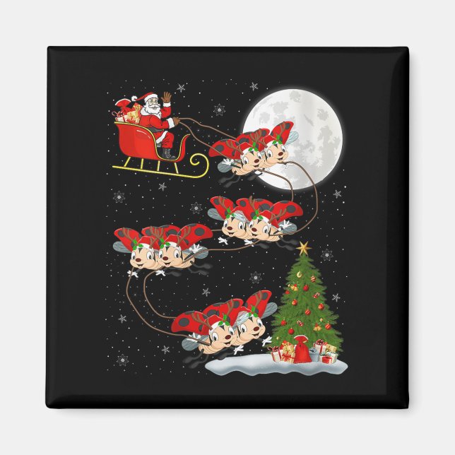 Womens Ladybug Ladybird Santa Sleigh Flying Funny  Magnet (Framsidan)