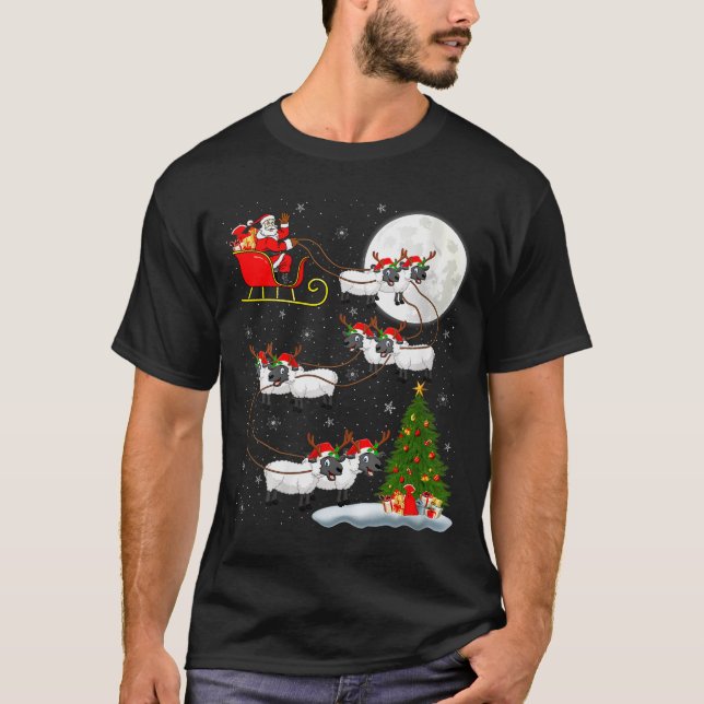 Womens Lambs Sheep Santa Sleigh Flying Funny Magic T Shirt (Framsida)