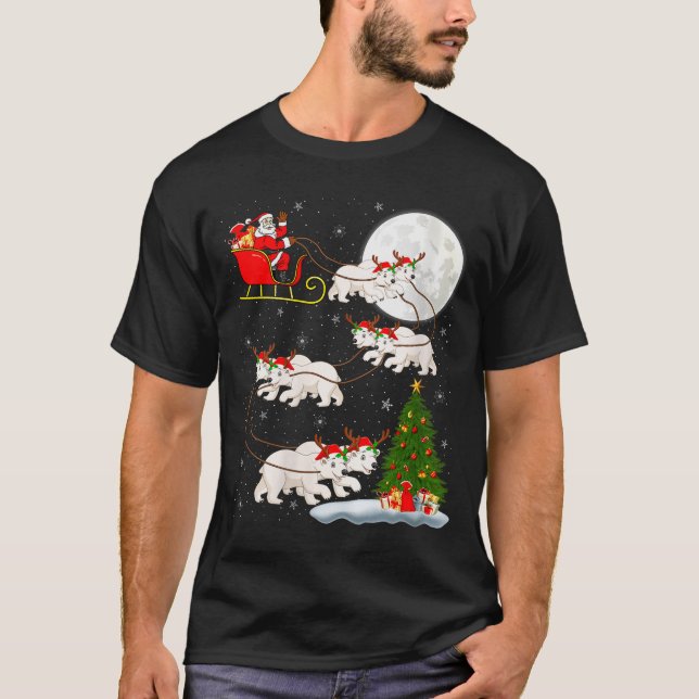 Womens Lar Bear Santa Sleigh Flying Funny Magical  T Shirt (Framsida)