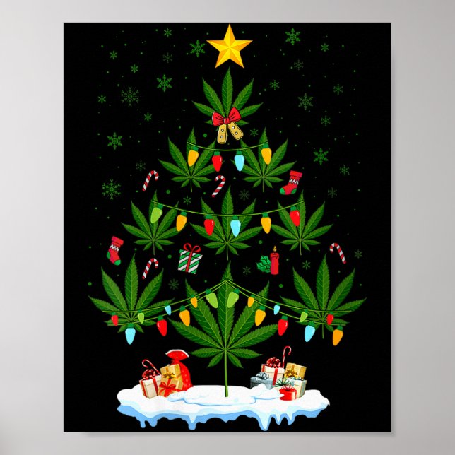 Womens Leaf Christmas Tree Weed Stoner Xmas V-neck Poster (Framsidan)
