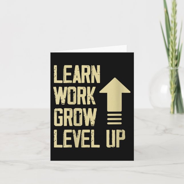 Womens Learn Work Grow Level Up Growth Success Vin Kort (Framsida)
