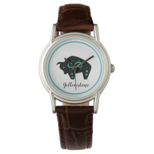 Womens Leather Watch-Yellowstone Buffalo Armbandsur