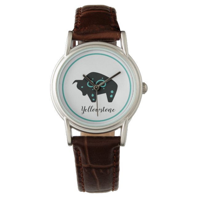 Womens Leather Watch-Yellowstone Buffalo Armbandsur (Framsida)