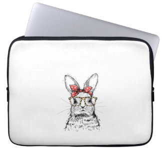 Womens Leopard Easter Bunny Rabbit V-Neck  Laptop Fodral