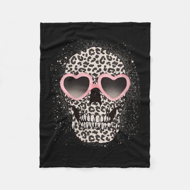 Womens Leopard Gothic Skull Coola Skeleton Cheetah Fleecefilt (Framsidan)