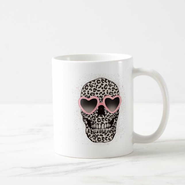 Womens Leopard Gothic Skull Coola Skeleton Cheetah Kaffemugg (Höger)