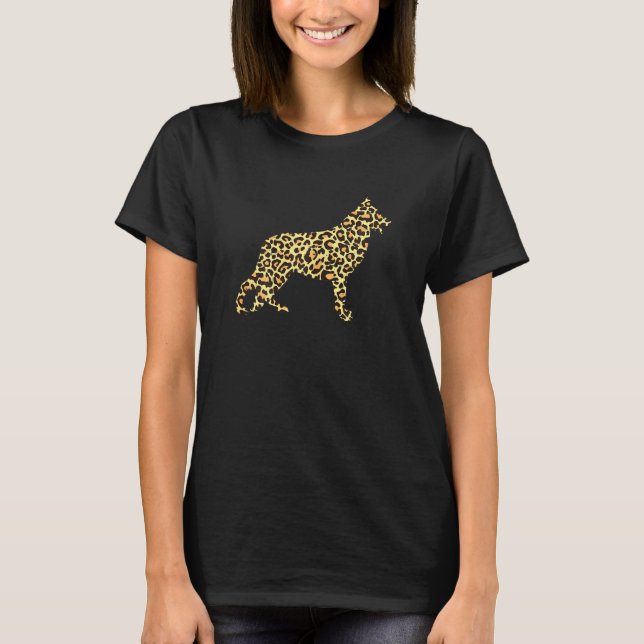 Womens Leopard Skriv ut tyska schepherd K9 Hundäga T Shirt (Framsida)