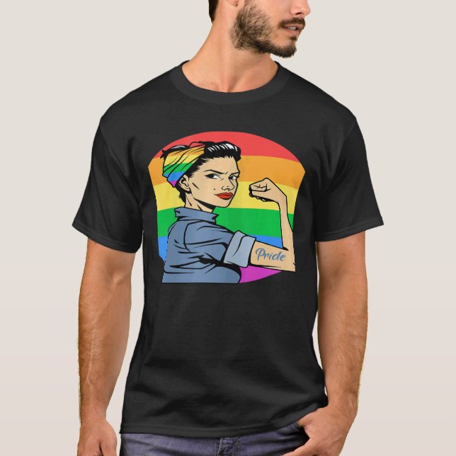 Womens LGBT Gay Lesbian Pride Feminist Rainbow Fla T Shirt (Framsida)