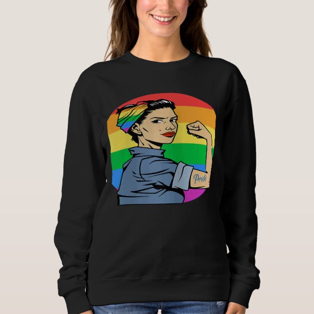 Womens LGBT Gay Lesbian Pride Feminist Rainbow Fla T Shirt (Framsida)