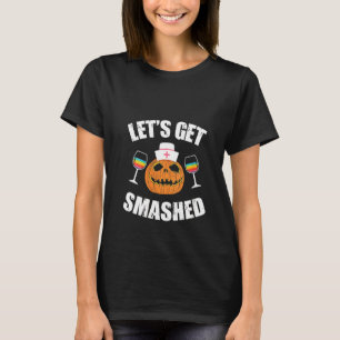 Womens Lgbt Nurse Pumpkin Ansikte Vin Costume Funn T Shirt