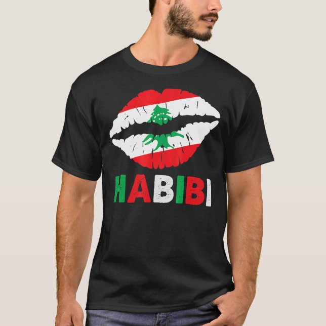 Womens Libanon Habibi som säger Läppar Libanon Fla T Shirt (Framsida)