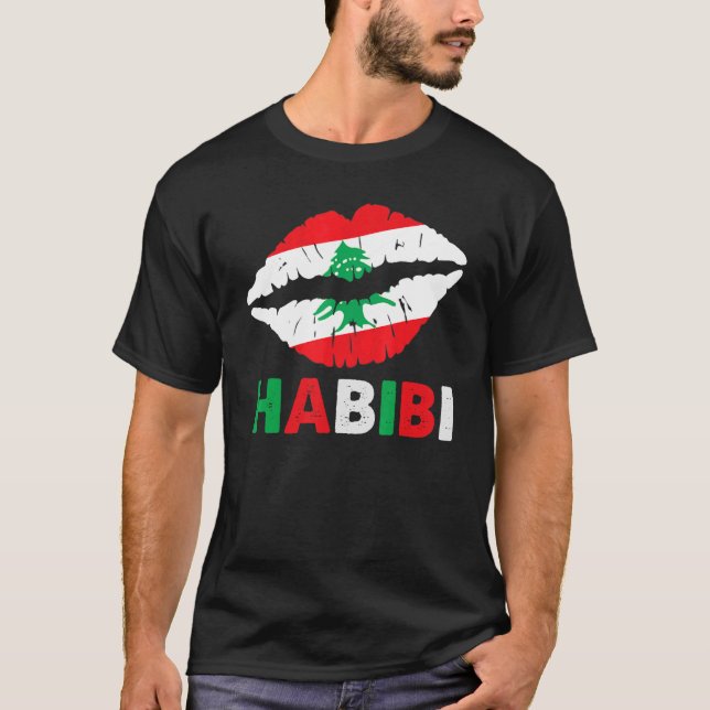 Womens Libanon Habibi som säger Läppar Libanon Fla T Shirt (Framsida)