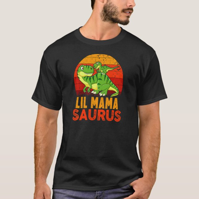 Womens Lil Mamasaurus Rex Dinosaur Mors dag Fam T Shirt (Framsida)