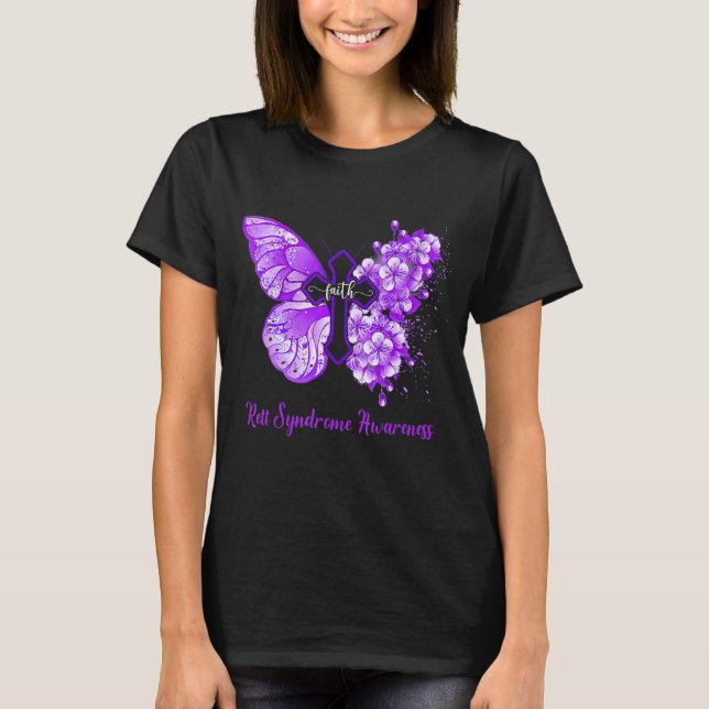 Womens Lila Butterfly Faith Rett Syndrome Awaren T Shirt (Framsida)