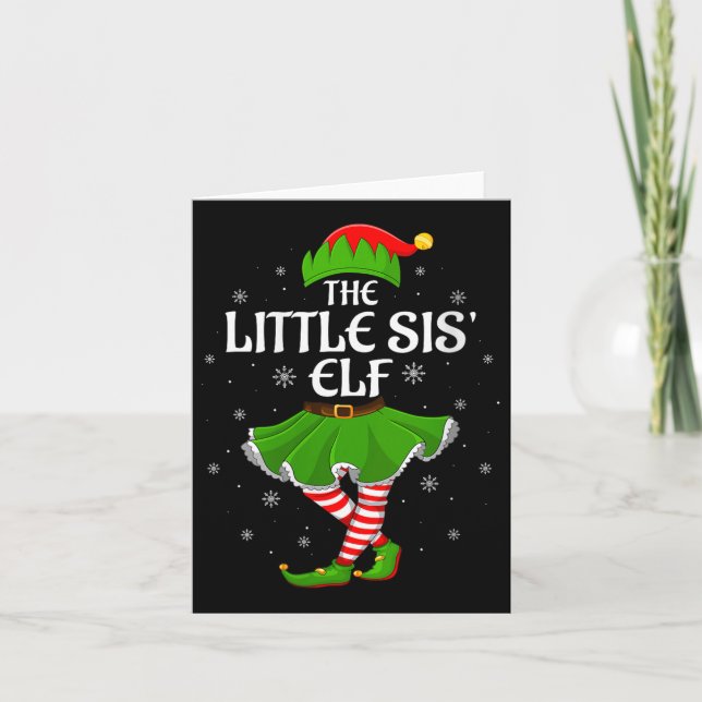 Womens Little Sis Elf Christmas Family Girls Women Kort (Framsida)