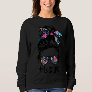 Womens Lola Life Messy Hair Bun Blommigt Women Mot T Shirt