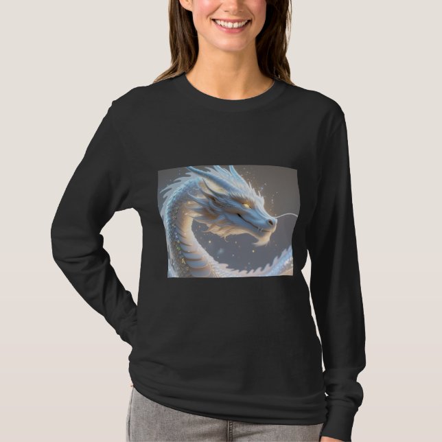 women's long sleeved white dragon shirt t shirt (Framsida)