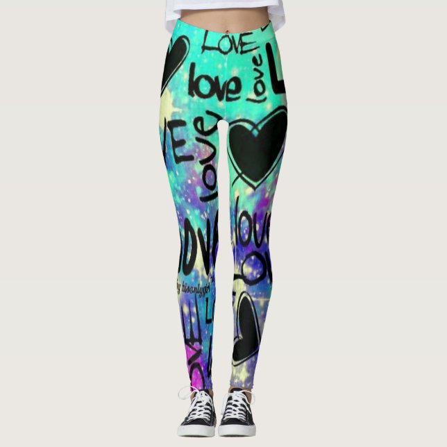 Women's Love Heart Printed Leggings (Framsida)