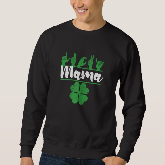 Womens Lucky Mama Irish St Patricks Day Sign Langu Lång Ärmad Tröja (Framsida)