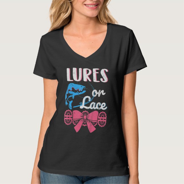 Womens Lure Or Lace Pregnancy Gender Reveal Fishin T Shirt (Framsida)