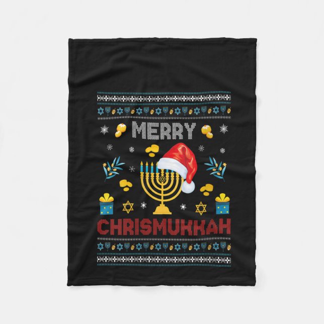 Womens Lycklig Chrismukkah Funny Hanukkah-jul Fleecefilt (Framsidan)