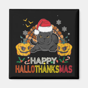 Womens Lycklig Hallothanksmas Black Cat Halloween Magnet