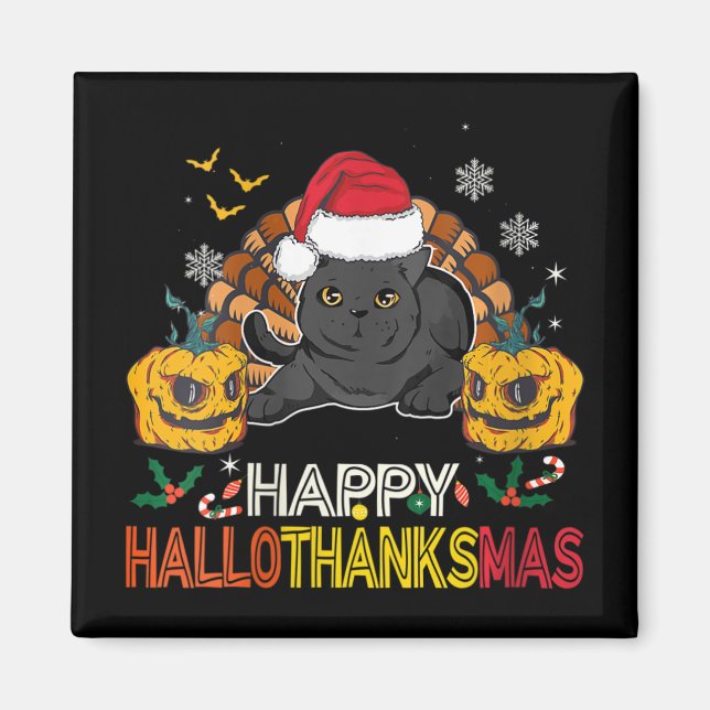 Womens Lycklig Hallothanksmas Black Cat Halloween  Magnet (Framsidan)