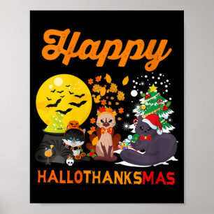 Womens Lycklig Hallothanksmas Cat Halloween Christ Poster