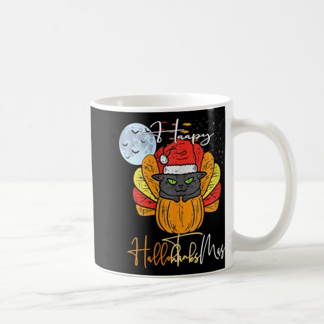 Womens Lycklig Hallothanksmas Cat Halloween Thanks Kaffemugg (Höger)