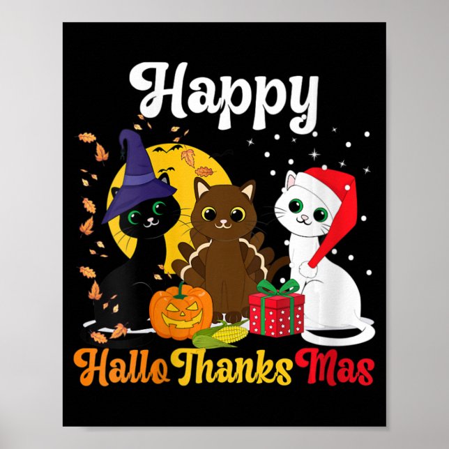 Womens Lycklig Hallothanksmas Cats Halloween Chris Poster (Framsidan)