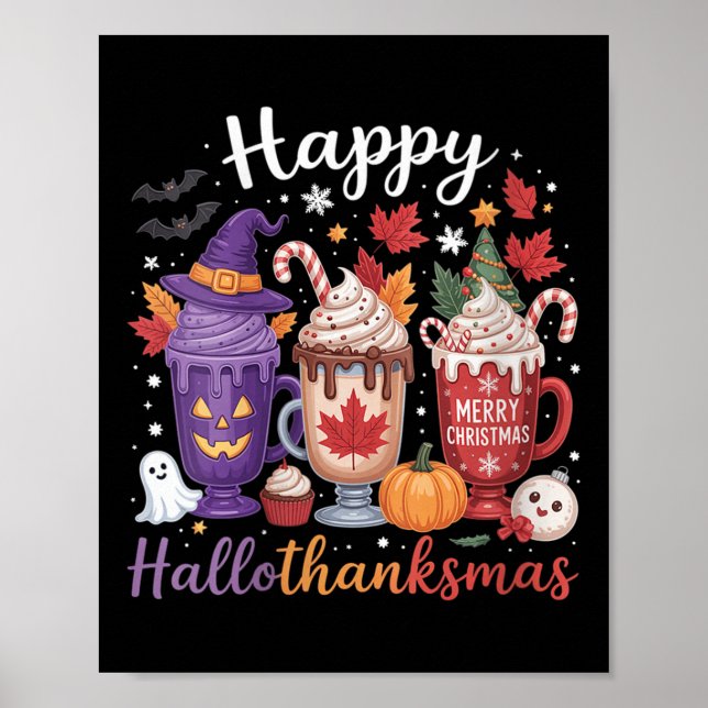 Womens Lycklig Hallothanksmas Coffee Älskare Hallo Poster (Framsidan)