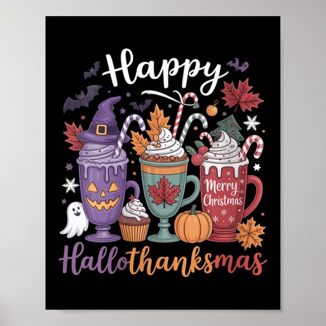 Womens Lycklig Hallothanksmas Coffee Älskare Hallo Poster (Framsidan)