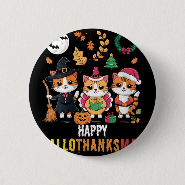 Womens Lycklig Hallothanksmas Thanksgiving Hallowe Knapp (Framsida)