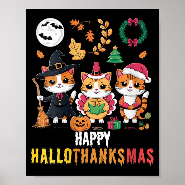 Womens Lycklig Hallothanksmas Thanksgiving Hallowe Poster (Framsidan)