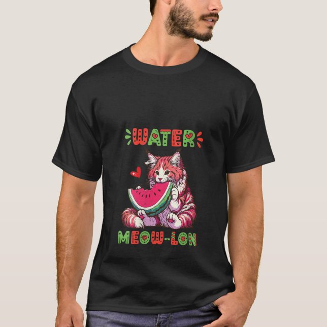 Womens Maine Coon Cat Eating Watermelon Summer Vib T Shirt (Framsida)