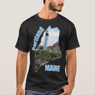 Womens Maine Portland Lighthouse Summer Shoreline T Shirt