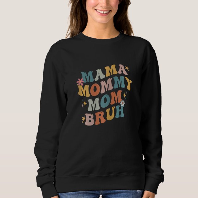 Womens Mama Mommy Mom Bruh Funny Retro Groovy Moth T Shirt (Framsida)