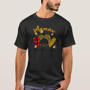 Womens Mamaw Life Leopard Play Hearts Messy Bun M T Shirt