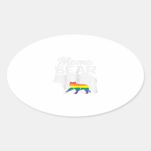 Womens Mamma Bear Rainbow Pride Gay Flagga Lgbt Ovalt Klistermärke